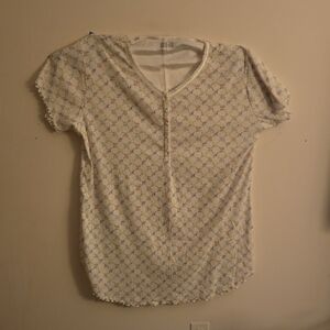Aria White, Blue, And Pink, Vintage Patterned Short Sleeve Night Shirt.